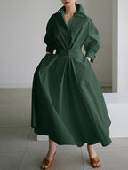 Stilvolles Damen Maxikleid langarm mit Hemdkragen
