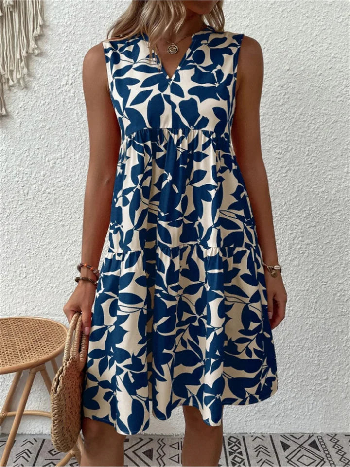Sommerkleid Damen ärmellos mit Blattmuster