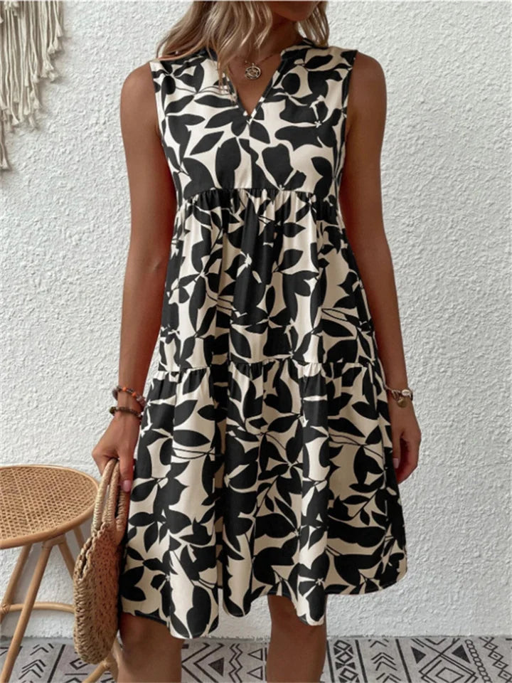 Sommerkleid Damen ärmellos mit Blattmuster – Ansicht 4