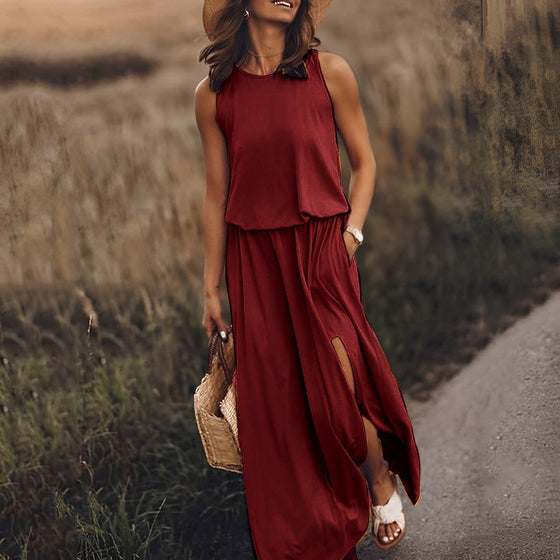 Maxikleid Damen ärmellos mit Seitenschlitz