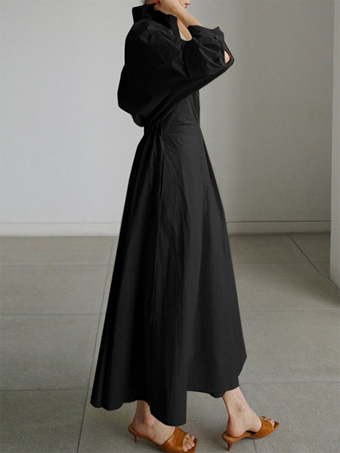 Stilvolles Damen Maxikleid langarm mit Hemdkragen – Ansicht 6