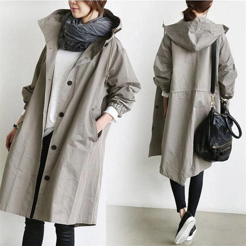 Trenchcoat Damen Lang mit Kapuze