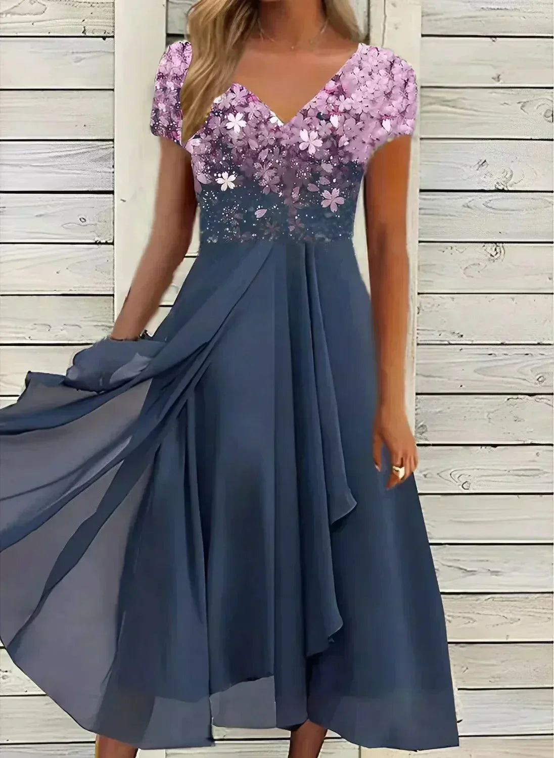 Abendkleider Damen kurzärmelig floral