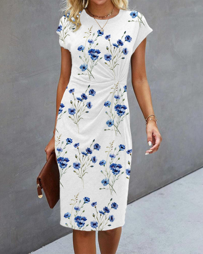 Sommerkleider Damen Kurzarm Blumenprint