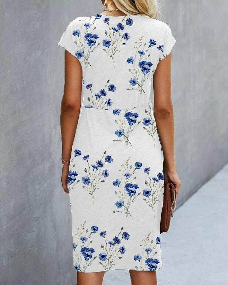 Sommerkleider Damen Kurzarm Blumenprint