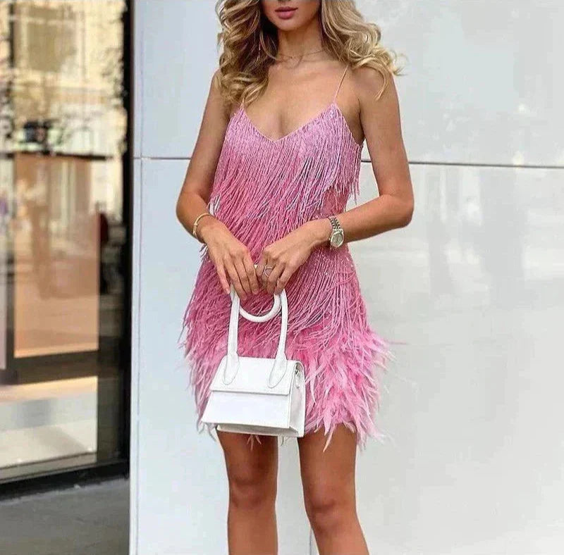 Minikleid Damen mit Fransen und Federbesatz – Ansicht 9