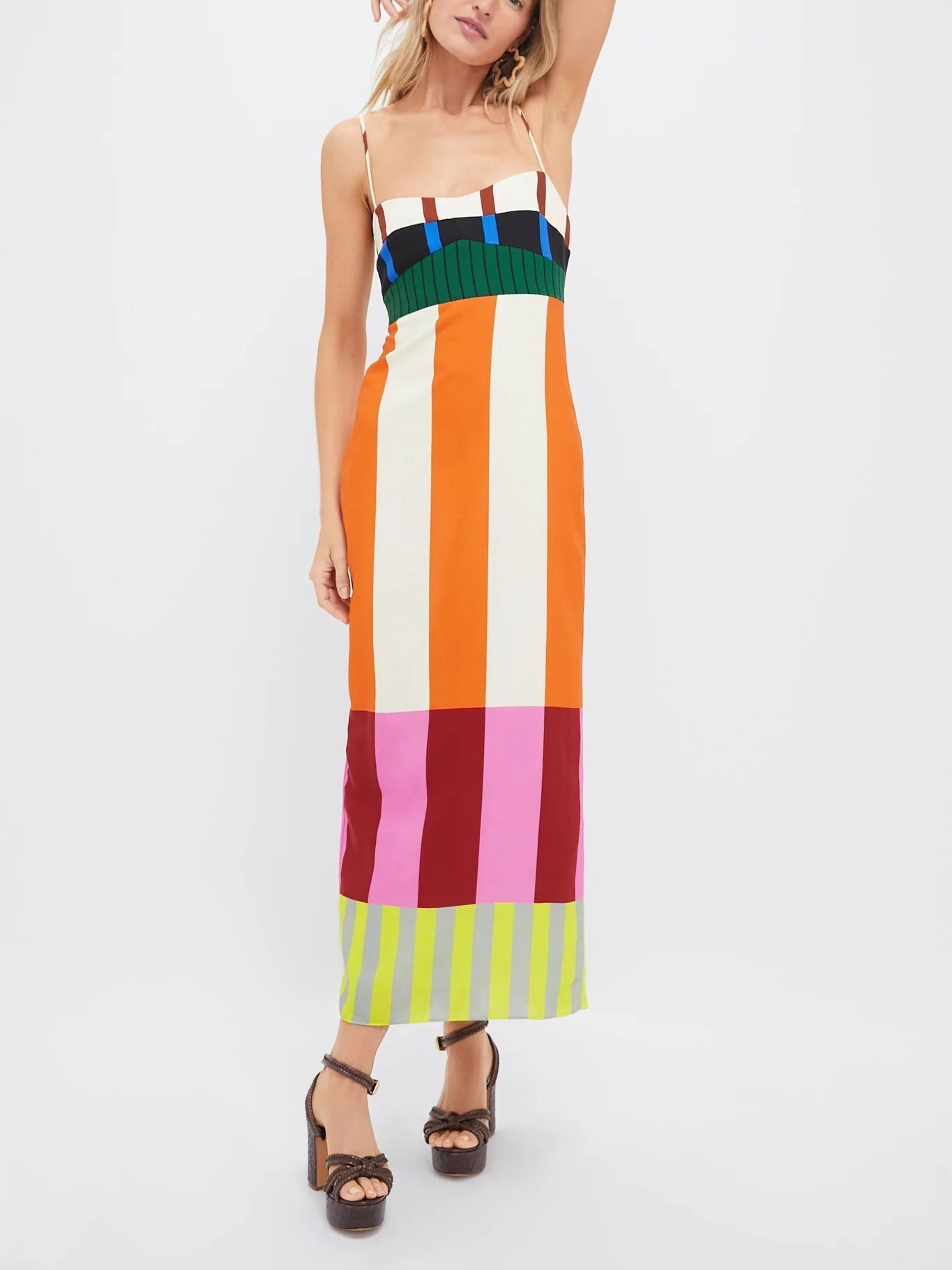 Elegantes Sommerkleid Damen gestreift Spaghettiträger