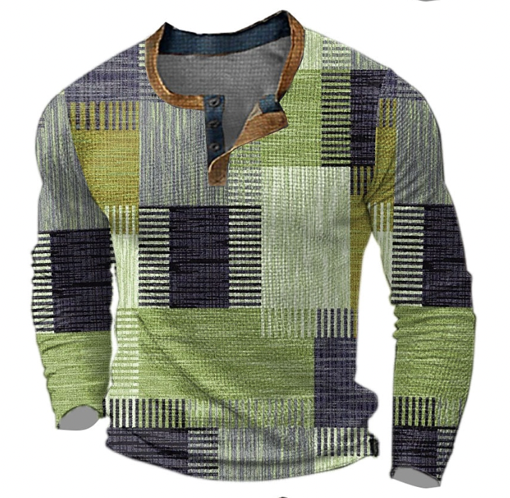 Stilvolles Henley-Shirt Herren langärmelig gemustert