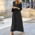 Maxikleid Damen Langarm V-Ausschnitt