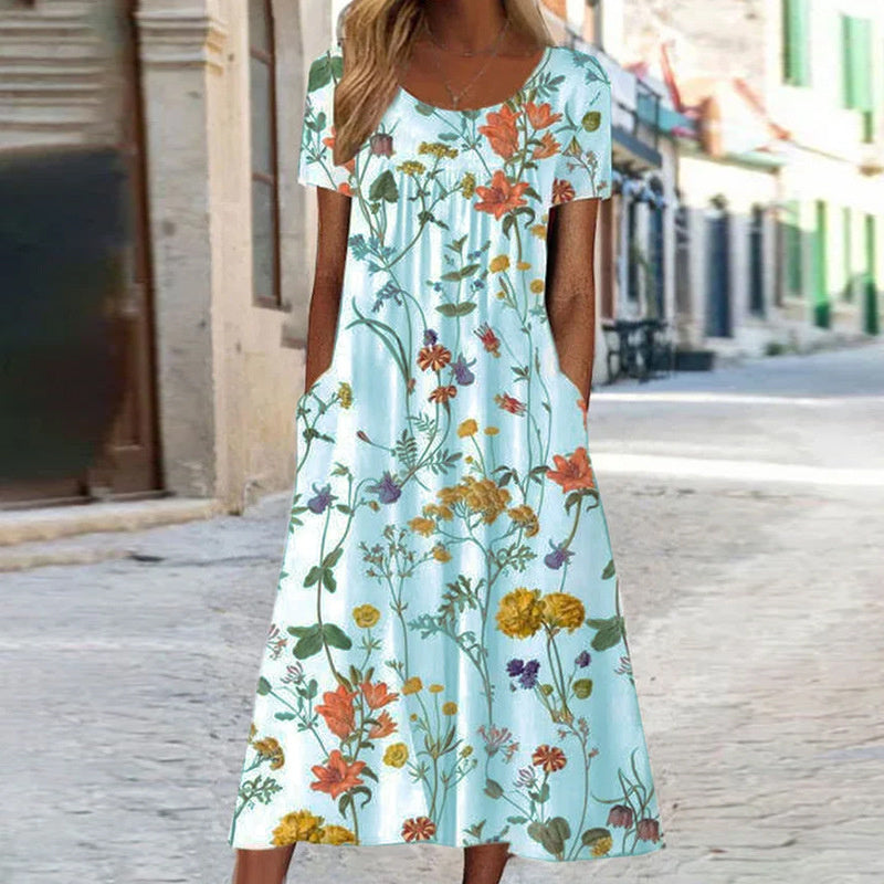 Sommerkleider Damen Kurzarm Blumenmuster