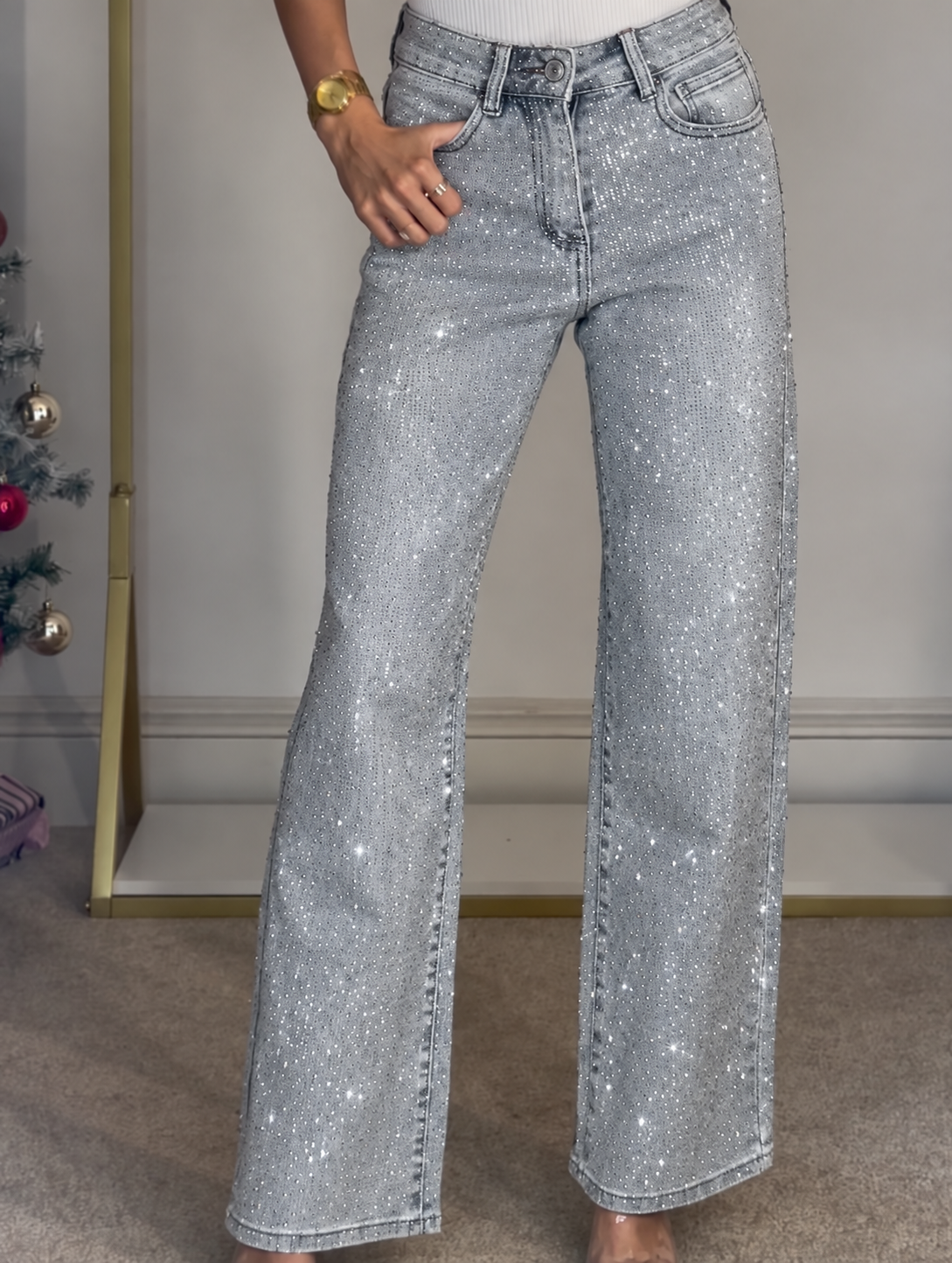 Damenjeans mit Glitzer weitem Bein