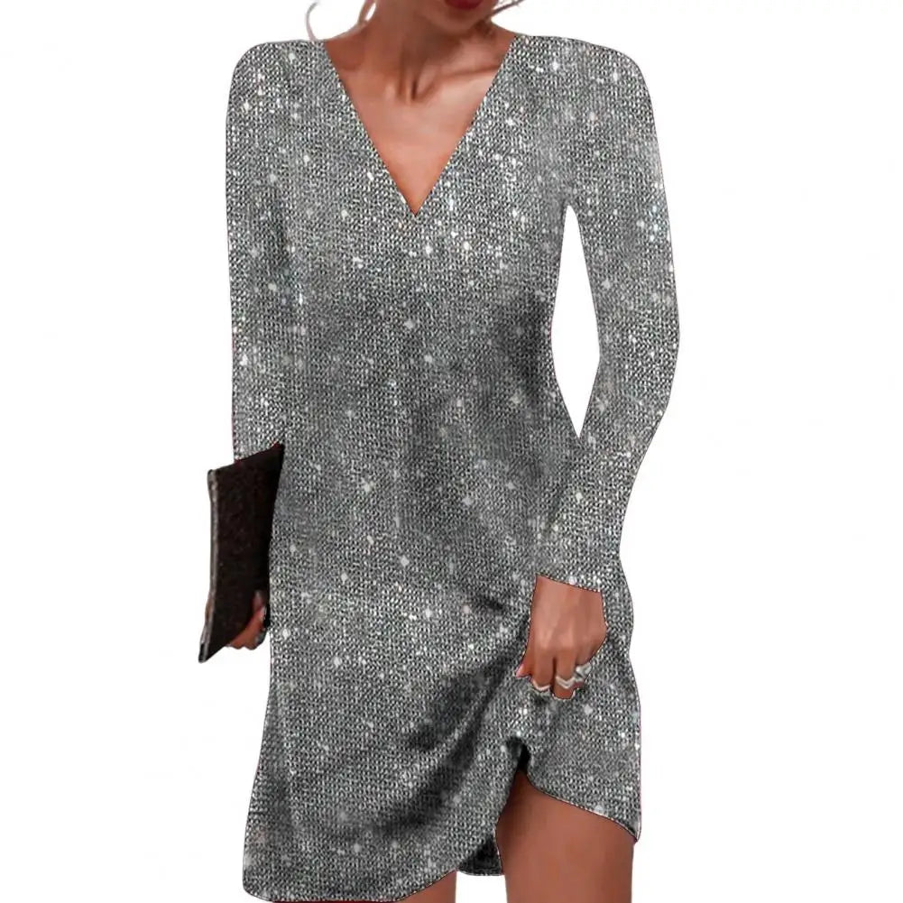 Elegantes Wickelkleid V-Ausschnitt Pailletten