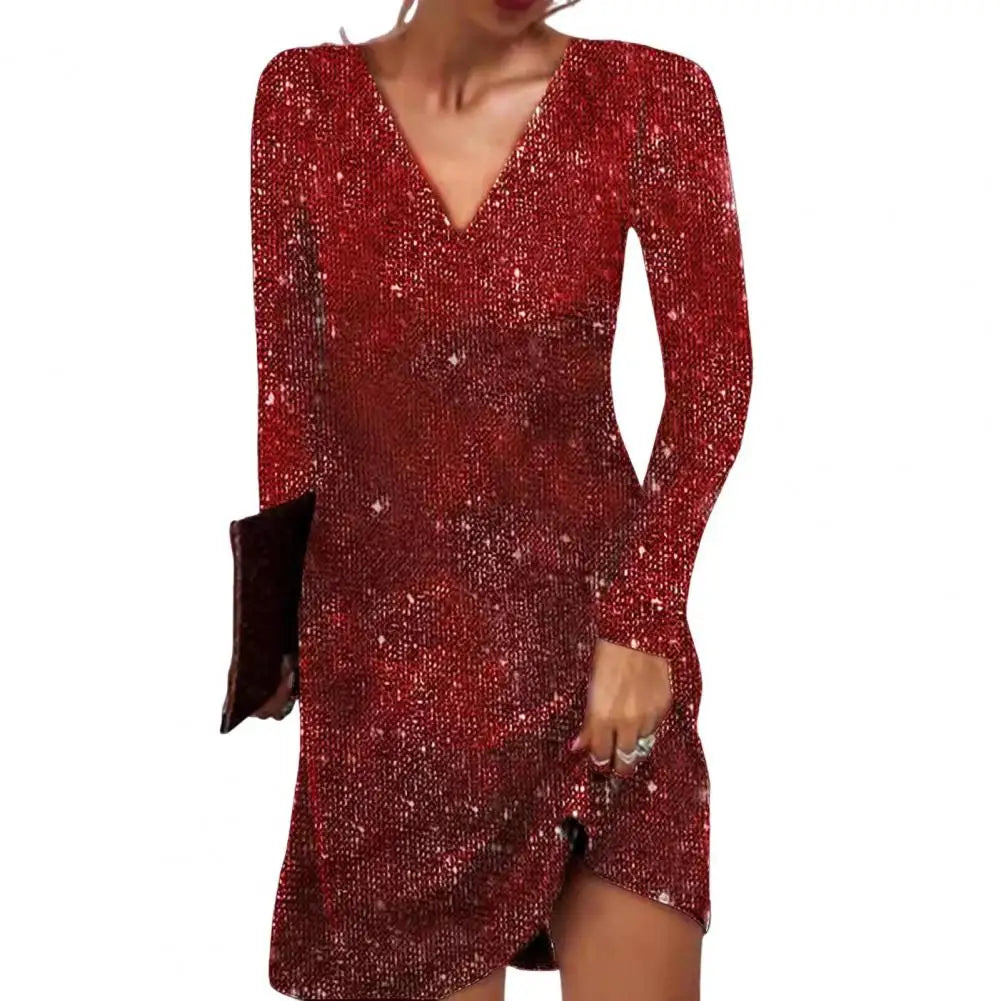 Elegantes Wickelkleid V-Ausschnitt Pailletten