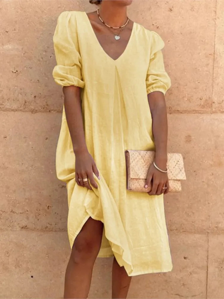 Midikleid Damen mit V-Ausschnitt