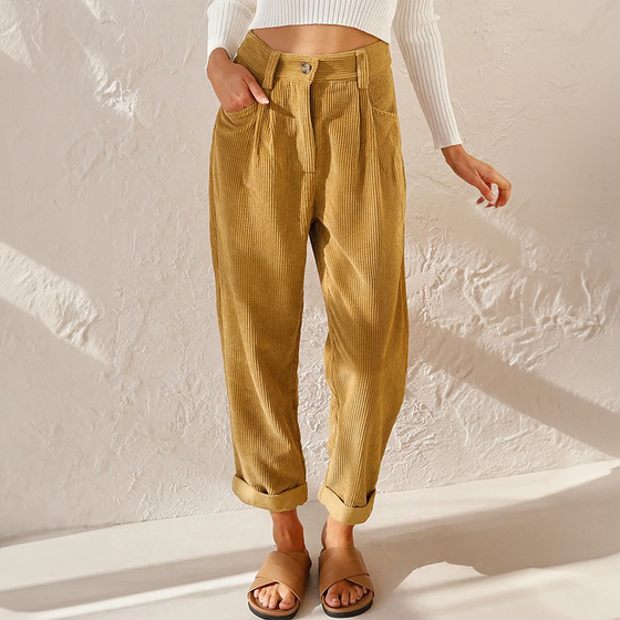 Damen Hohe Taille Cord Hosen