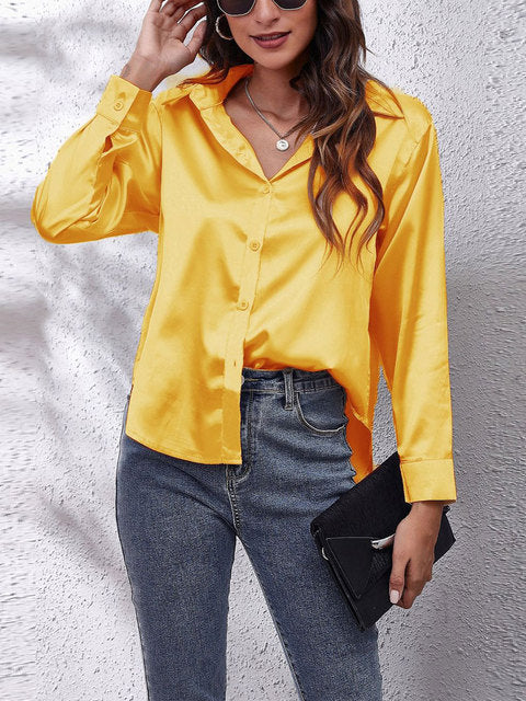 Elegante Bluse Damen Satinoptik Langarm