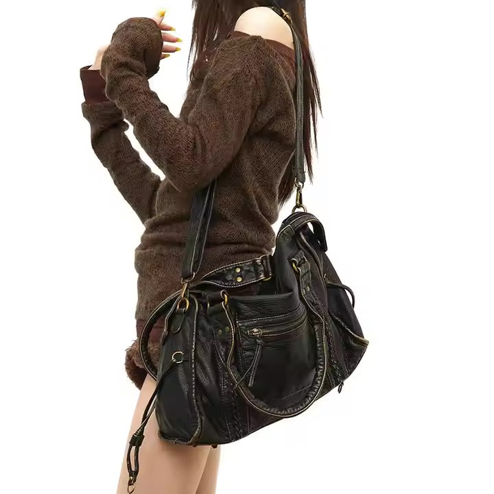 Vintage Look Schultertasche Damen mit Reißverschluss – Ansicht 6