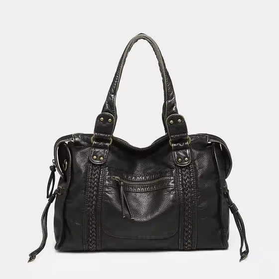 Vintage Look Schultertasche Damen mit Reißverschluss