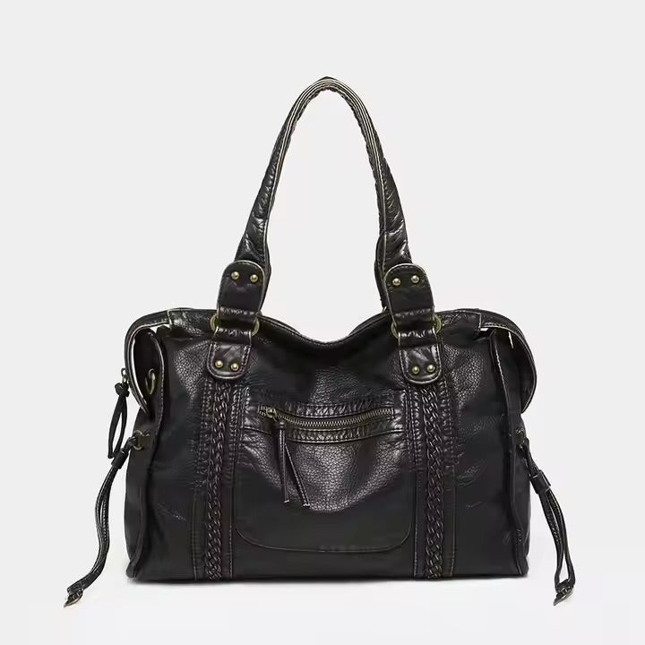 Vintage Look Schultertasche Damen mit Reißverschluss