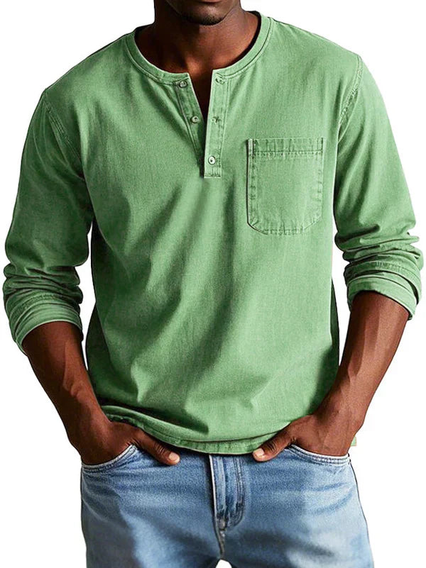 Henleyshirt Herren Langarm Knopfleiste