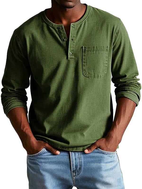 Henleyshirt Herren Langarm Knopfleiste
