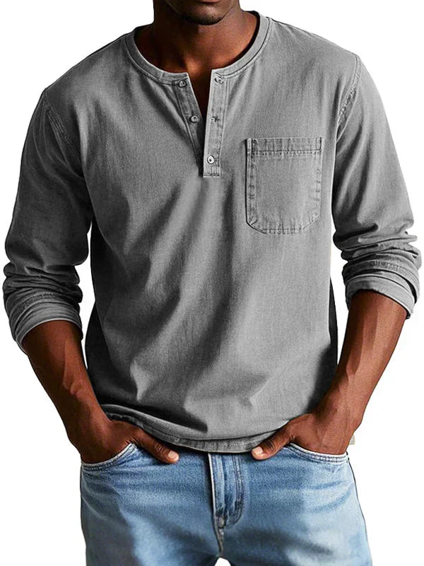 Henleyshirt Herren Langarm Knopfleiste – Ansicht 4