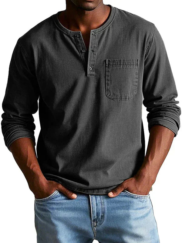 Henleyshirt Herren Langarm Knopfleiste – Ansicht 5