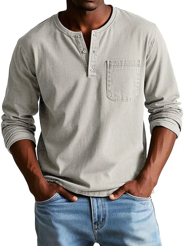 Henleyshirt Herren Langarm Knopfleiste – Ansicht 6