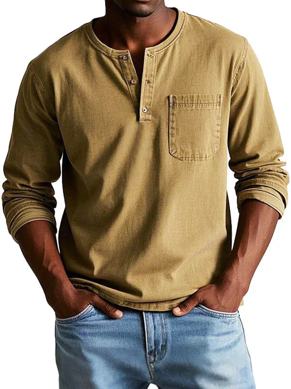 Henleyshirt Herren Langarm Knopfleiste – Ansicht 7