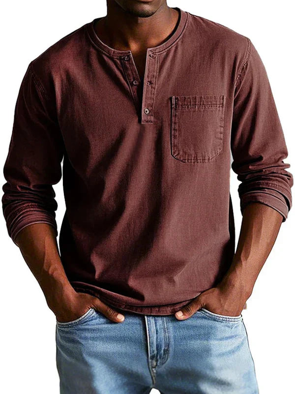 Henleyshirt Herren Langarm Knopfleiste – Ansicht 9