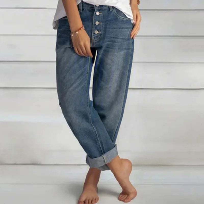 Jeans Damen weit mit Knopfleiste