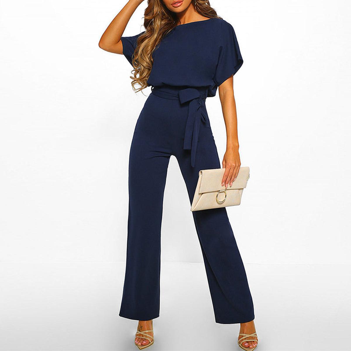 Jumpsuit Damen Kurzarm mit Gürtel