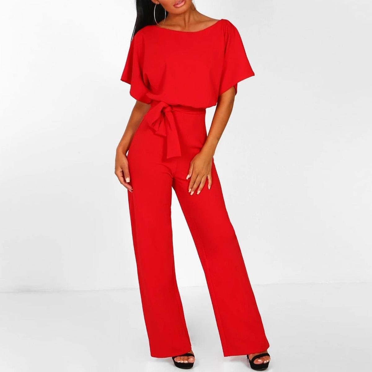 Jumpsuit Damen Kurzarm mit Gürtel