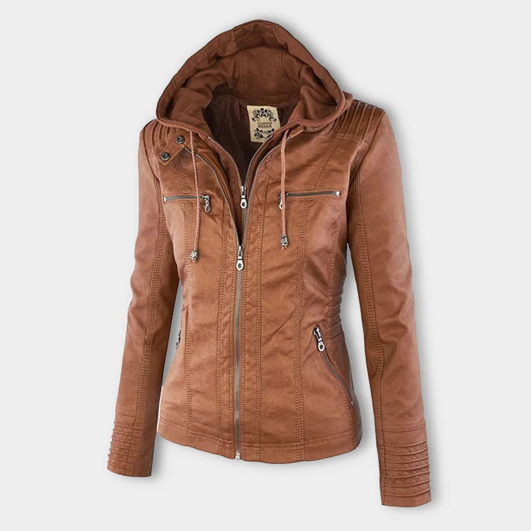 Kunstlederjacke mit Kapuze Tailliert Damen