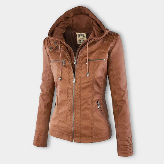 Kunstlederjacke mit Kapuze Tailliert Damen