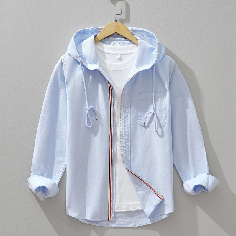 Linen Hoodie mit Kapuze und Reißverschluss