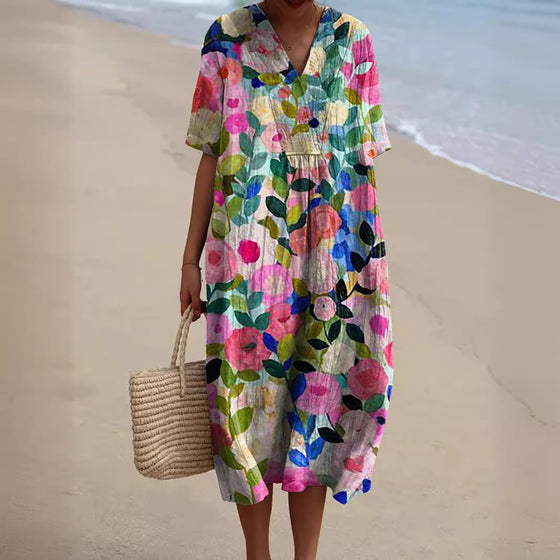 Sommerkleid Kurzarm mit Blumenprint