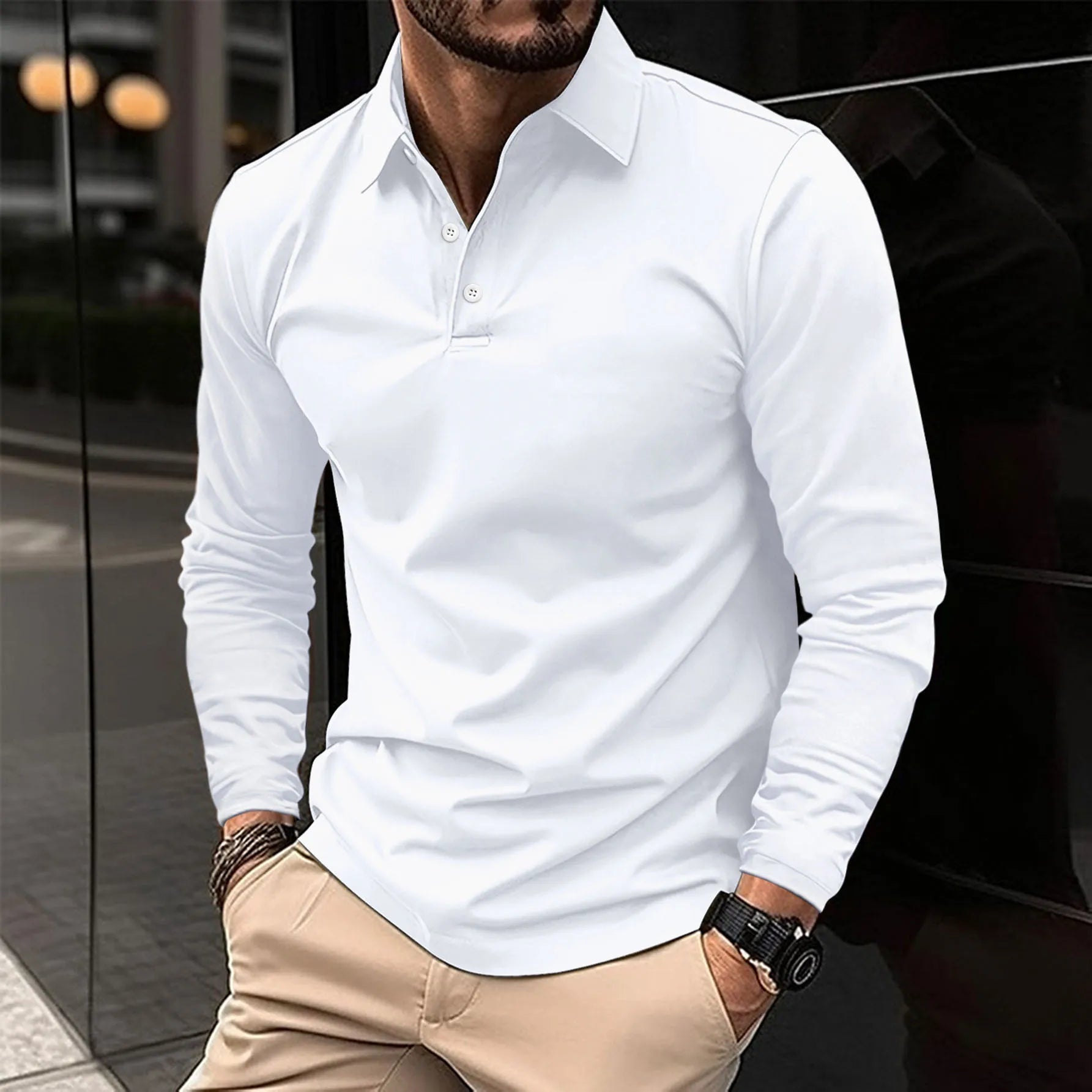 Poloshirt Herren langarm mit Knopfleiste