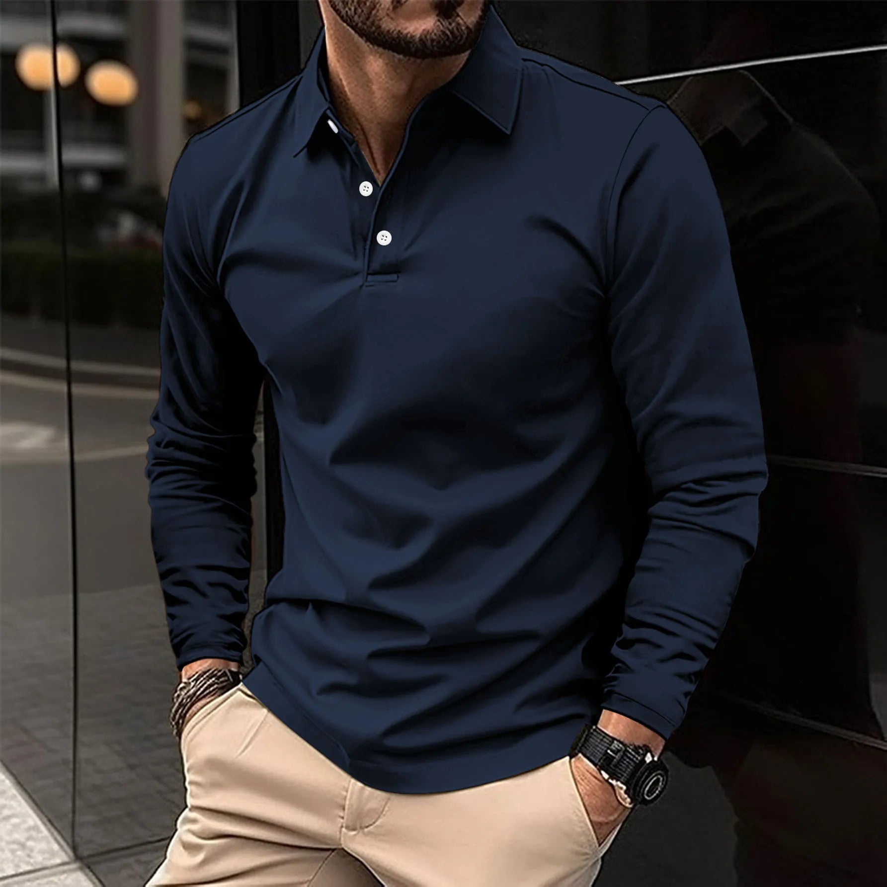 Poloshirt Herren langarm mit Knopfleiste