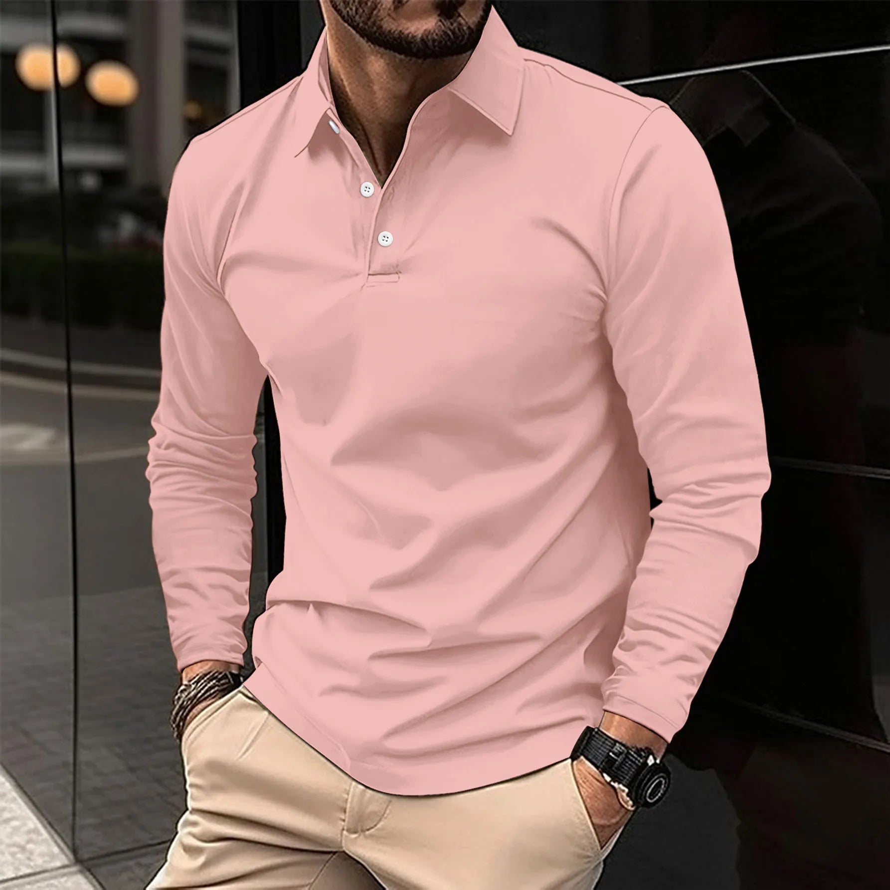 Poloshirt Herren langarm mit Knopfleiste – Ansicht 3