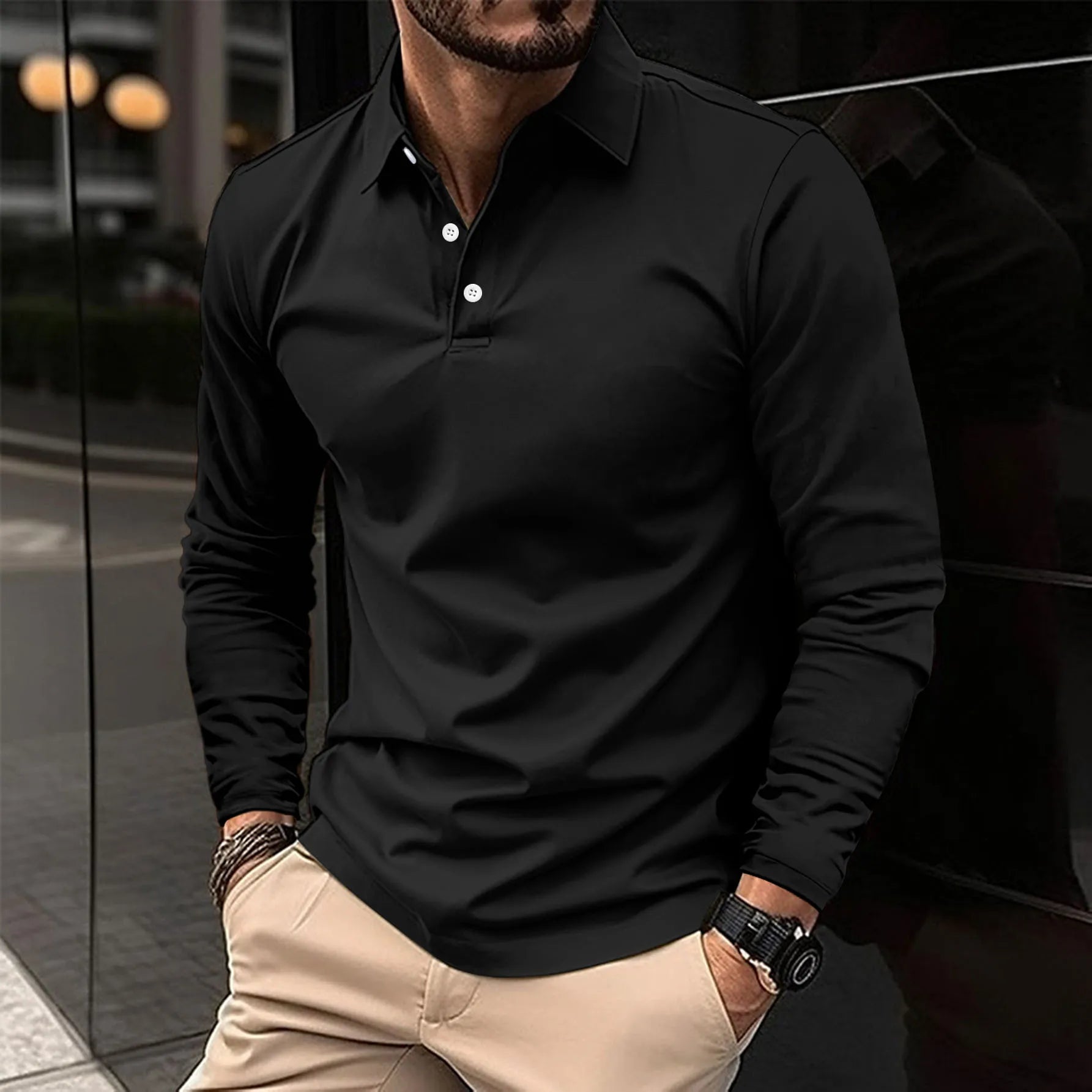 Poloshirt Herren langarm mit Knopfleiste – Ansicht 4