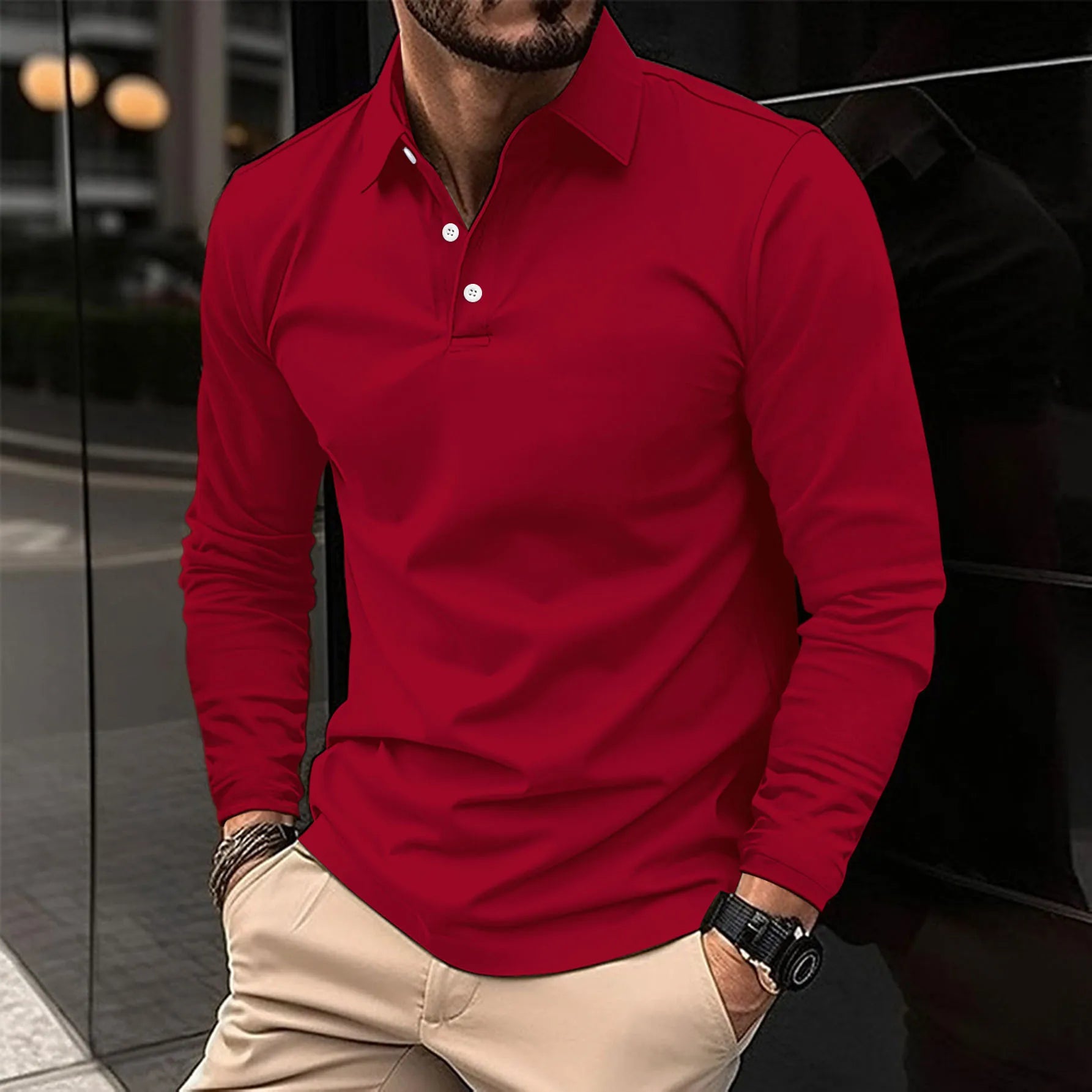 Poloshirt Herren langarm mit Knopfleiste – Ansicht 6