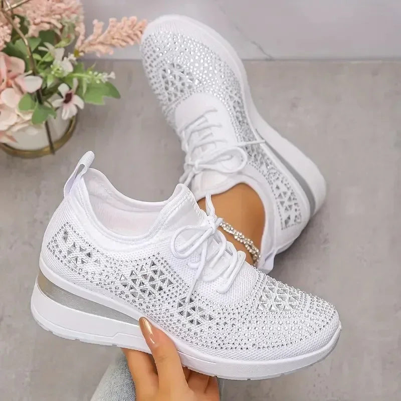 Orthopädische Damen Sneaker mit Strass Schnürung