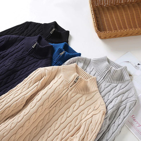 Halbzip Pullover | Zopfmuster mit Stehkragen