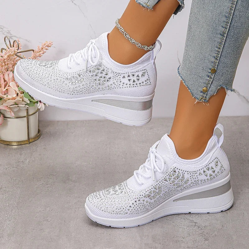Orthopädische Damen Sneaker mit Strass Schnürung