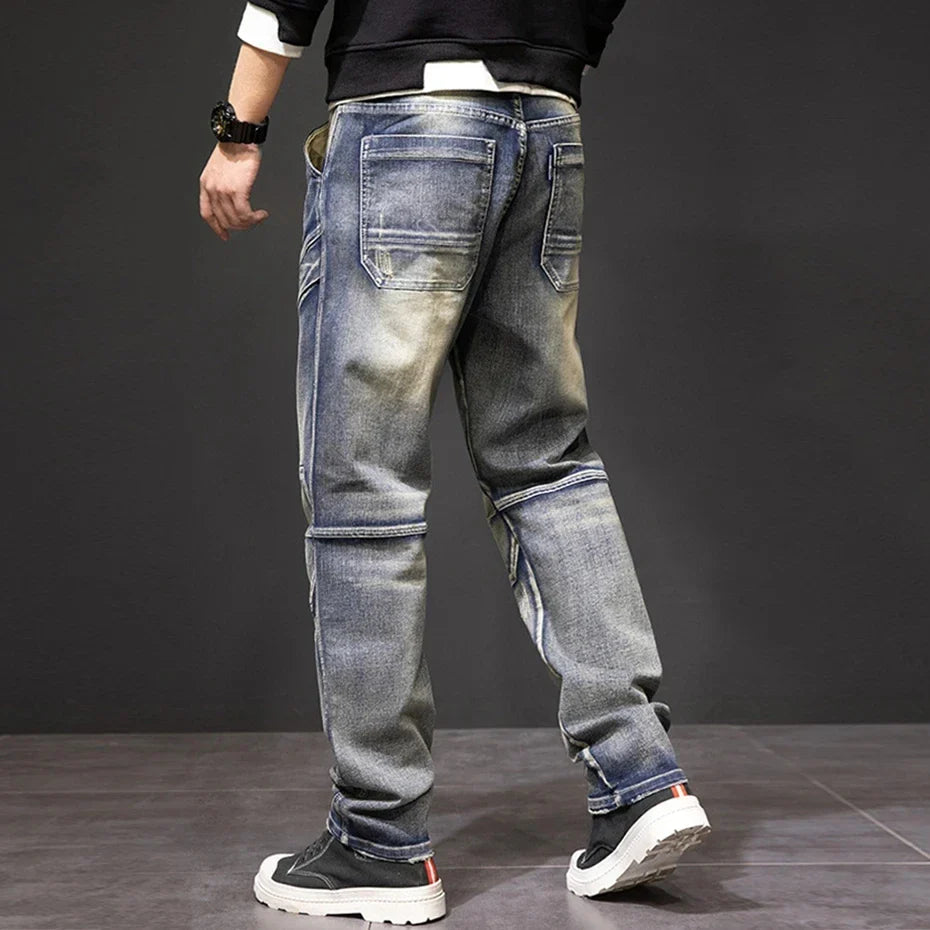 Herrenjeans Straight mit Knieeinsätzen