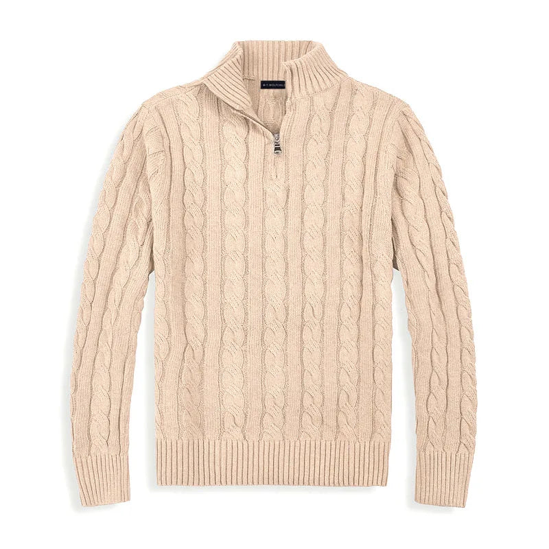 Halbzip Pullover | Zopfmuster mit Stehkragen