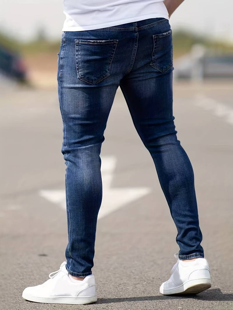 Herrenjeans Skinny-Jeans Fit mit Destroyed-Optik