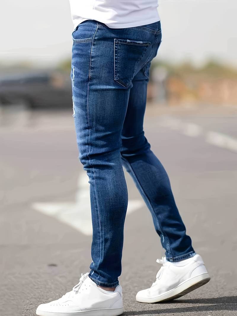 Herrenjeans Skinny-Jeans Fit mit Destroyed-Optik