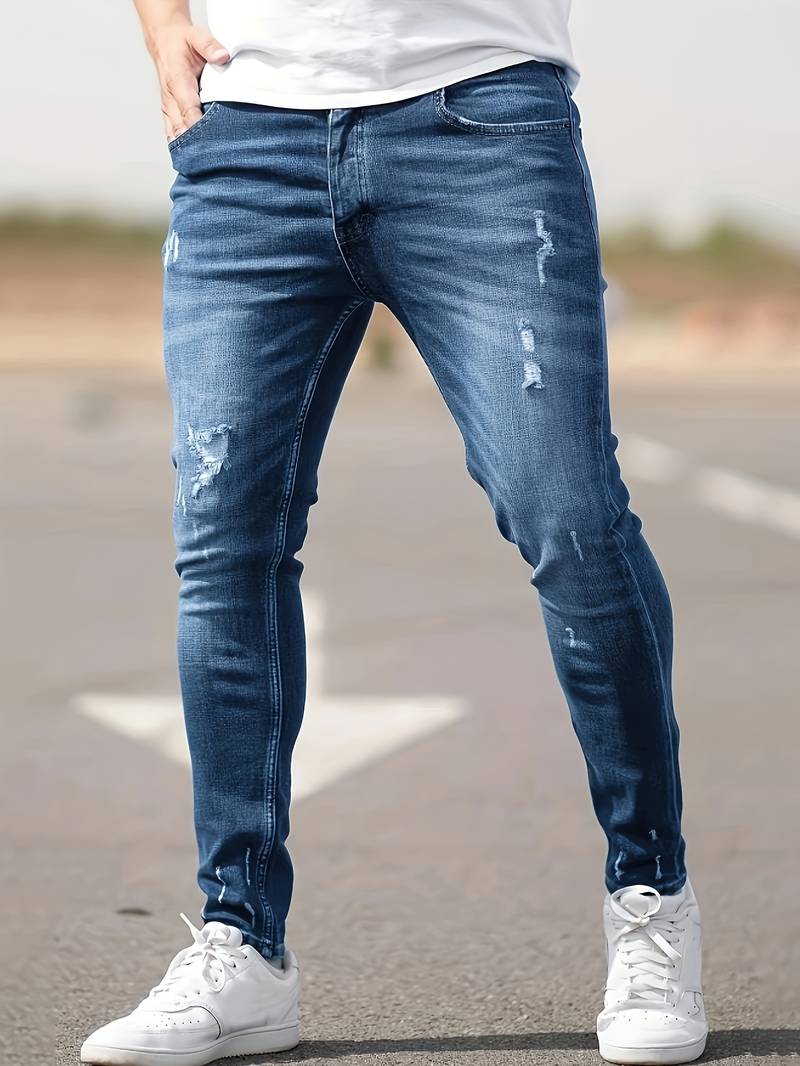 Herrenjeans Skinny-Jeans Fit mit Destroyed-Optik